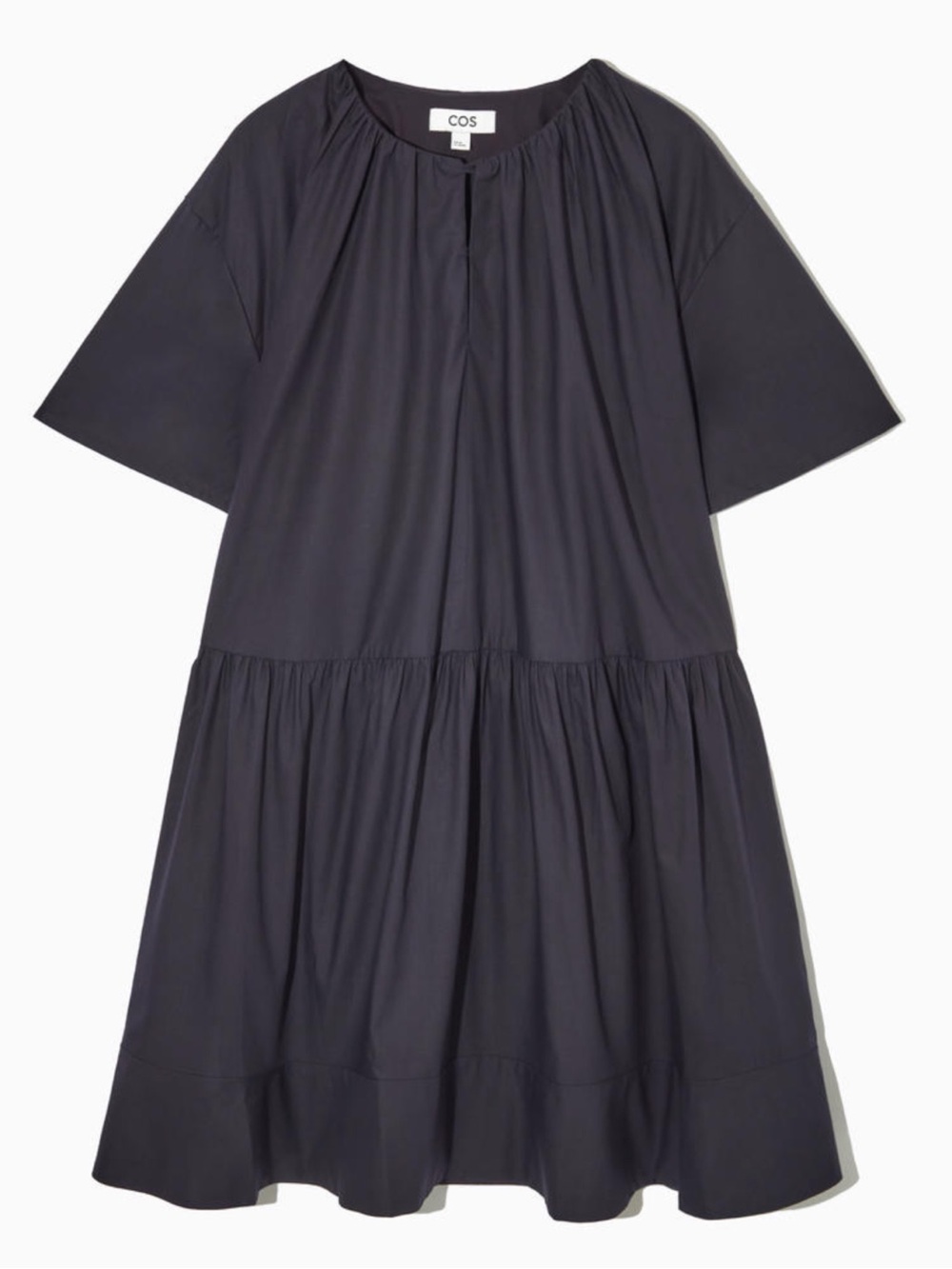 COS Navy Blue Midi Tiered Dress Cotton Size 8